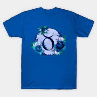 Taurus Zodiac Horoscope Blue Floral Monogram T-Shirt